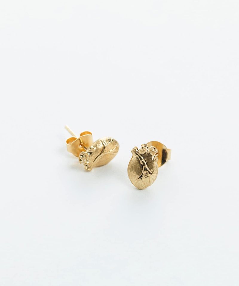 Gold Anatomic Heart Studs, 925 Silver