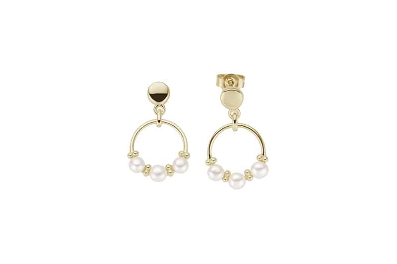 Ørepynt gult gull med ferskvannsperler