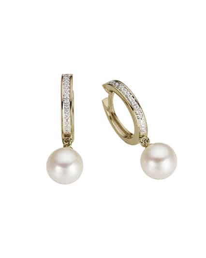 Øreringer perle i gull med diamanter