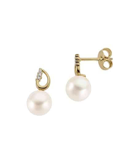 Perleørepynt gult gull 0.03ct