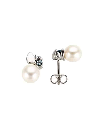 Perleørepynt hvitt gull 0.02ct og London Blue Topas