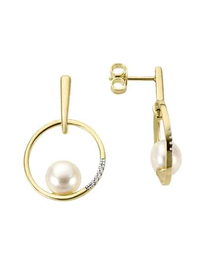 Ørepynt perle i gull med diamanter