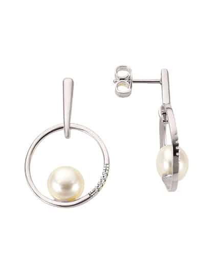 Ørepynt perle i hvitt gull med diamanter