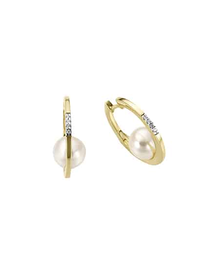 Øreringer i gull med ferskvannsperler og diamanter