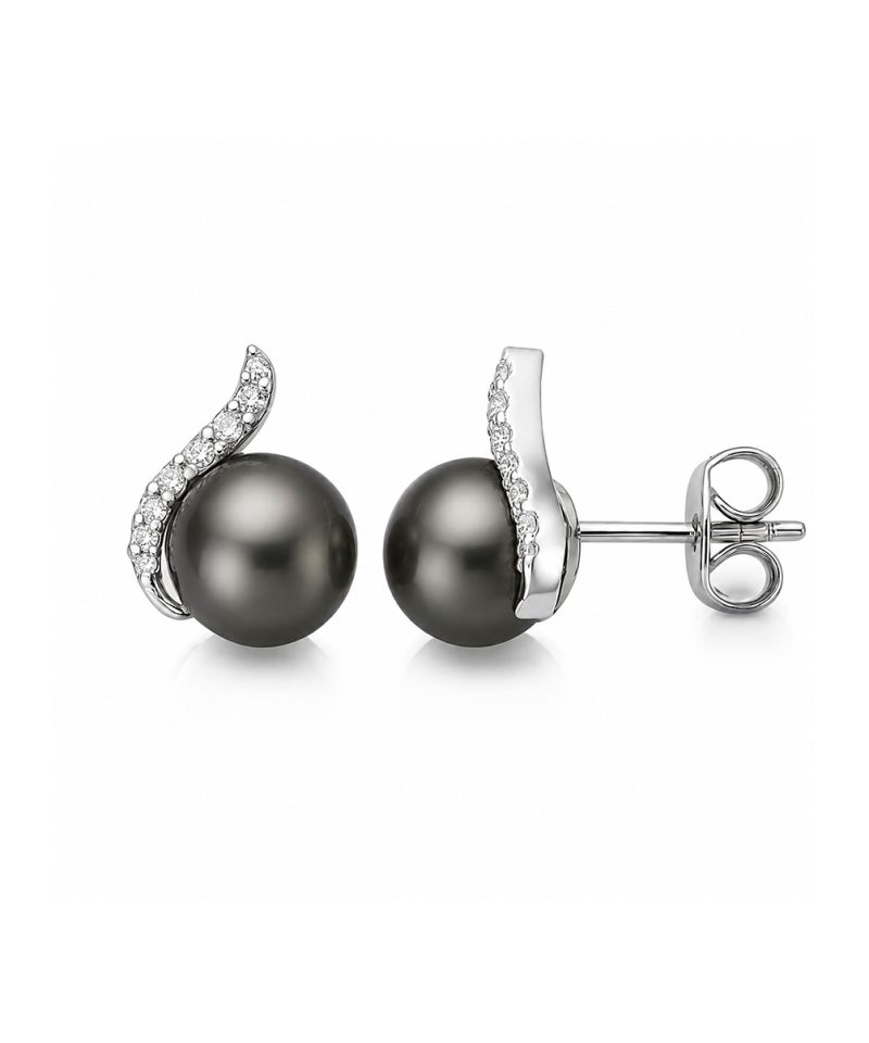 Ørepynt i hvitt gull, Tahiti perle og diamanter 0,10 ct
