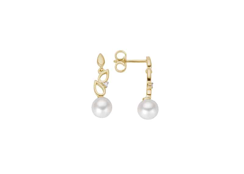 Ørepynt gull med perler og diamanter 0,01ct w/si
