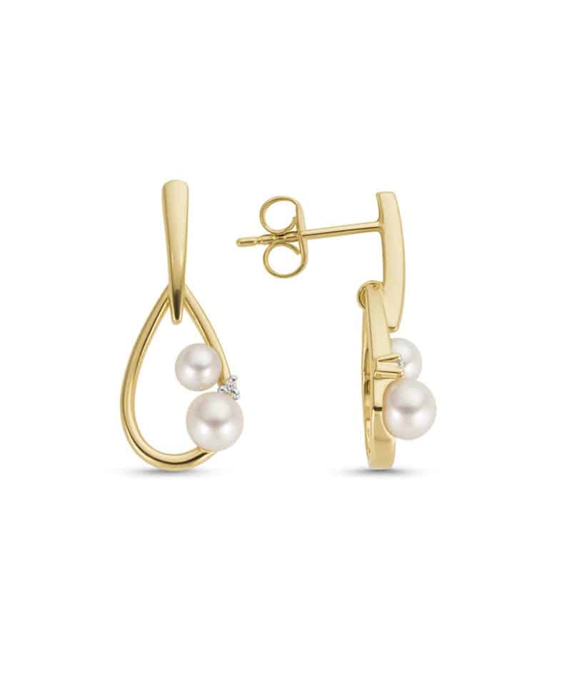 Ørepynt i gult gull, Diamanter og Ferskvannsperle