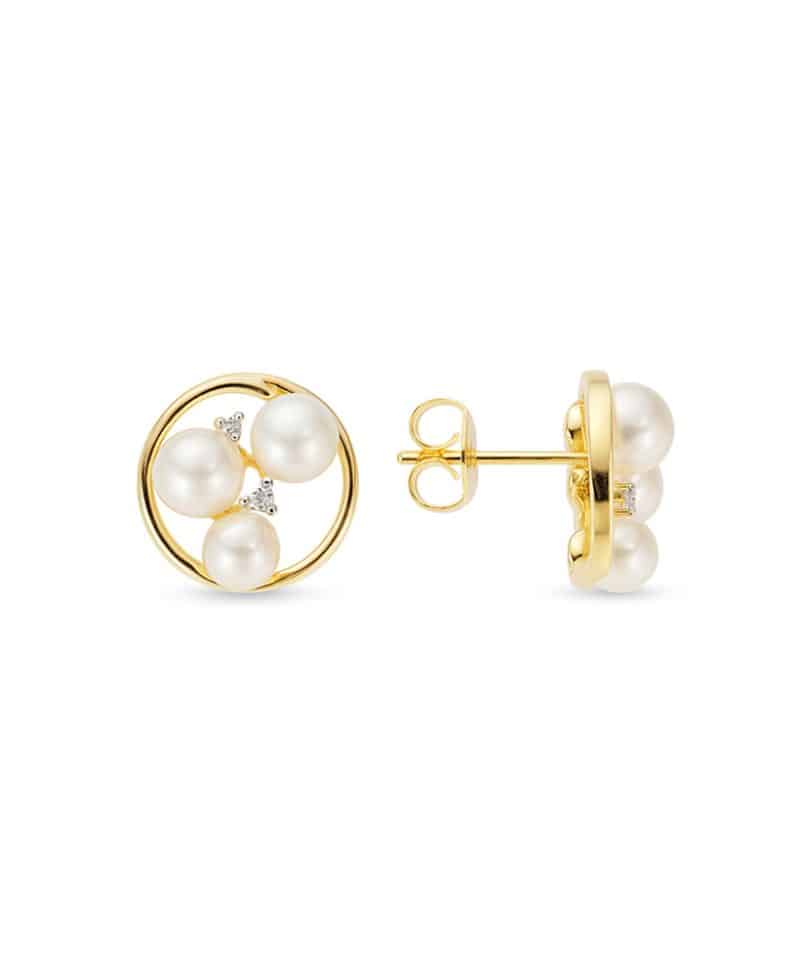 Ørepynt i gult gull, Diamanter og Ferskvannsperle