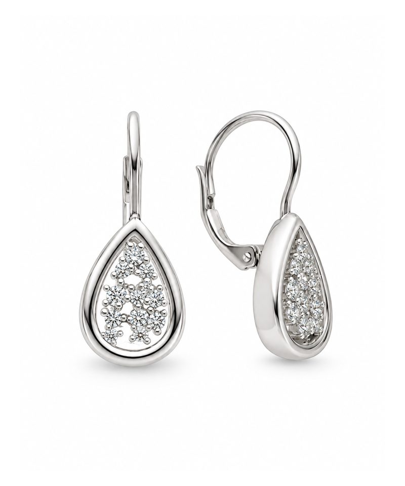 Ørepynt dråpe i hvitt gull, Diamanter 0,18 ct