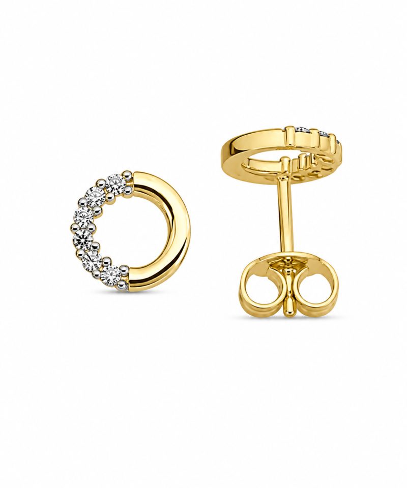 Ørepynt sirkel i gult gull, Diamanter 0,12 ct