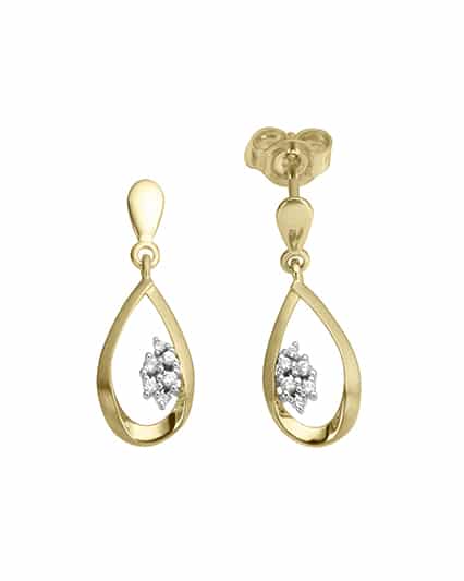 Ørepynt dråpe gult gull med diamanter 0.07ct