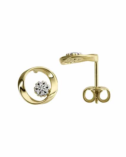 Ørepynt sirkel gult gull med diamanter 0.05ct
