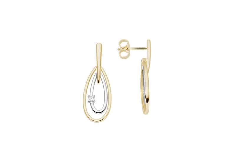 Ørepynt dråpe gull og hvitt gull 0,06ct w/si