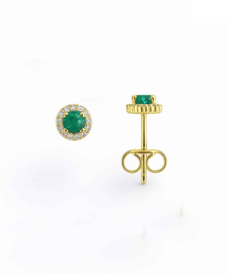 Ørepynt gult gull med smaragd og diamanter 0.12ct