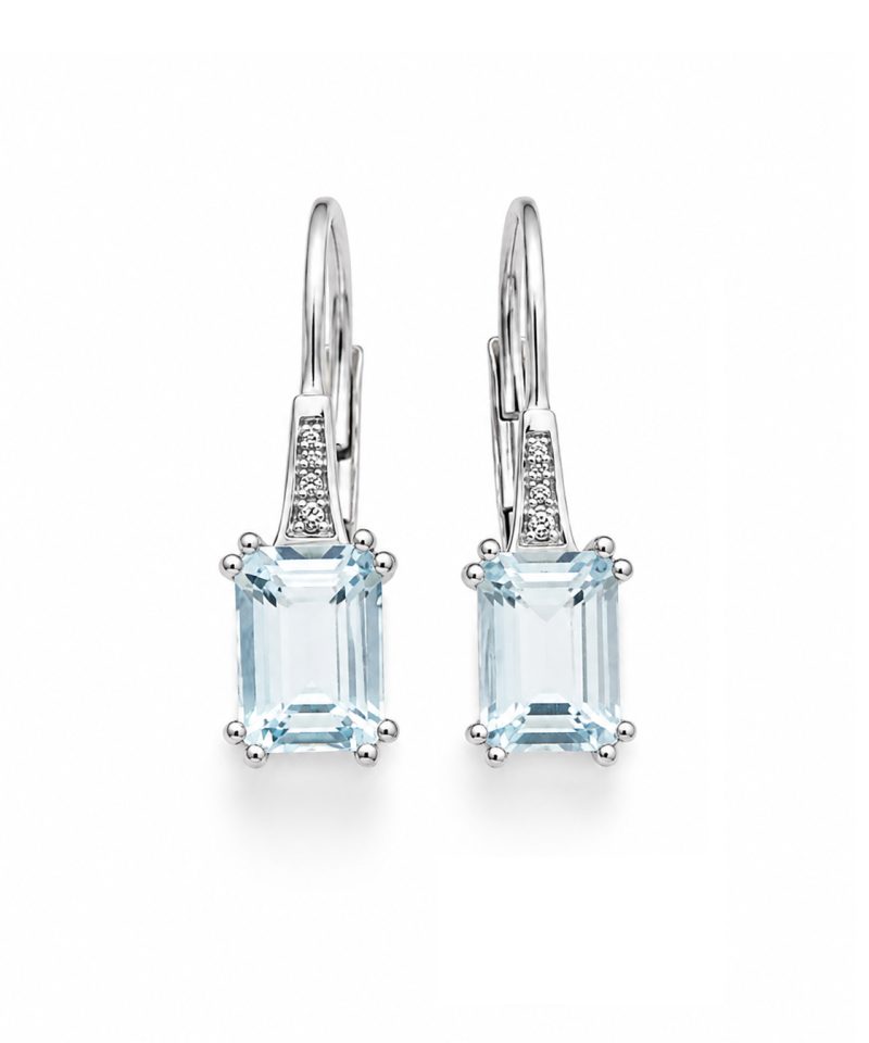 Ørepynt i hvitt gull, Sky blue topas og diamanter 0,03 ct