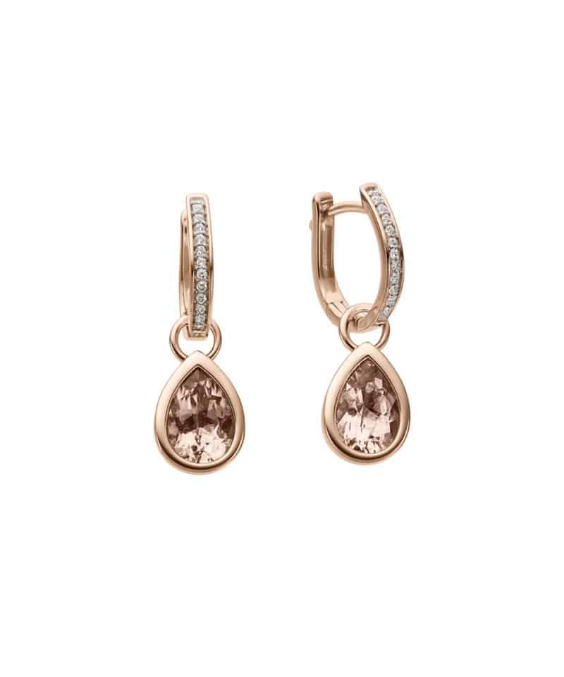 Øreringer i rosègull med morganitt og diamanter