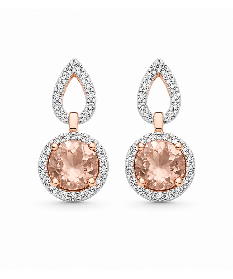 Ørepynt i rosè gull, Morganitt og diamanter 0,24 ct