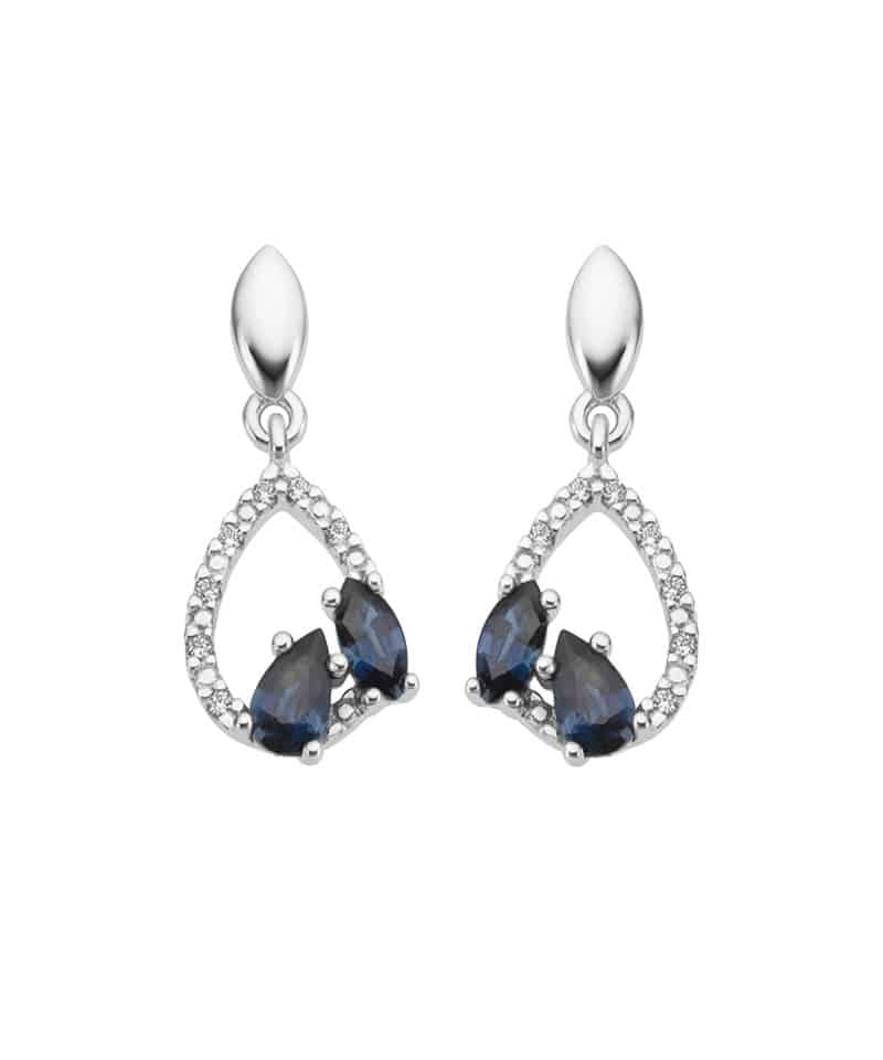 Ørepynt hvitt gull med safirer og diamanter 0.05ct