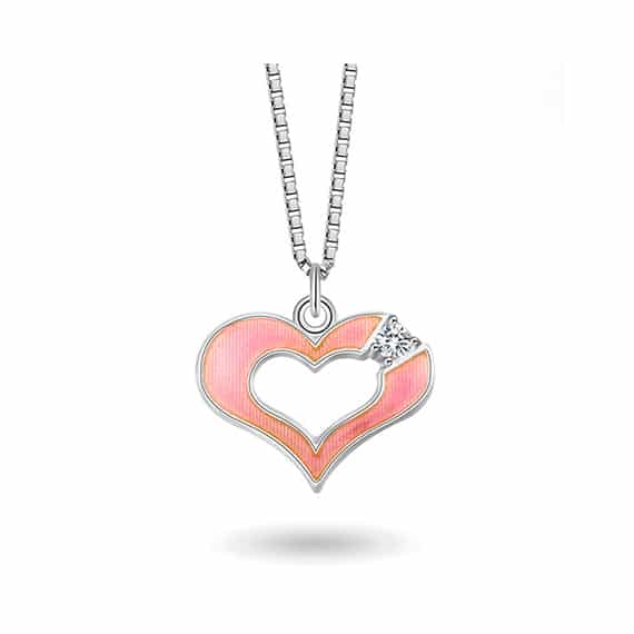 Pia & Per - Halskjede i sølv - Rosa hjerte