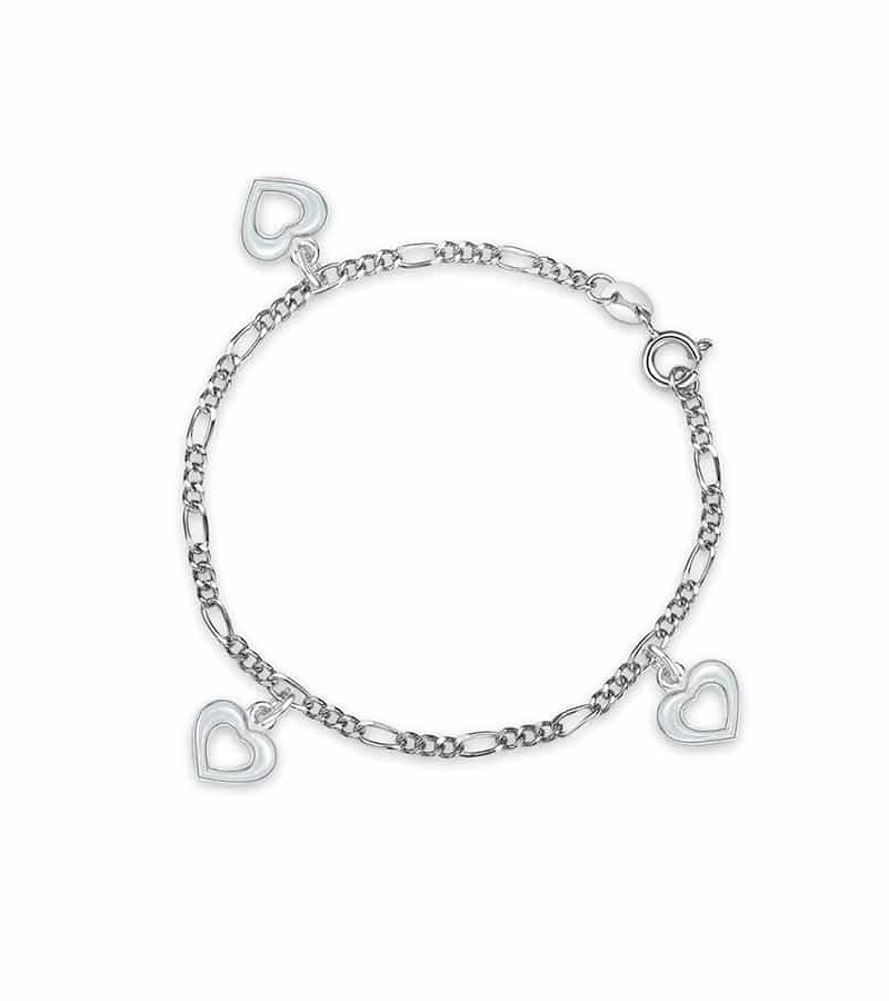 Pia & Per - Charms-armbånd i sølv - Hvite hjerter