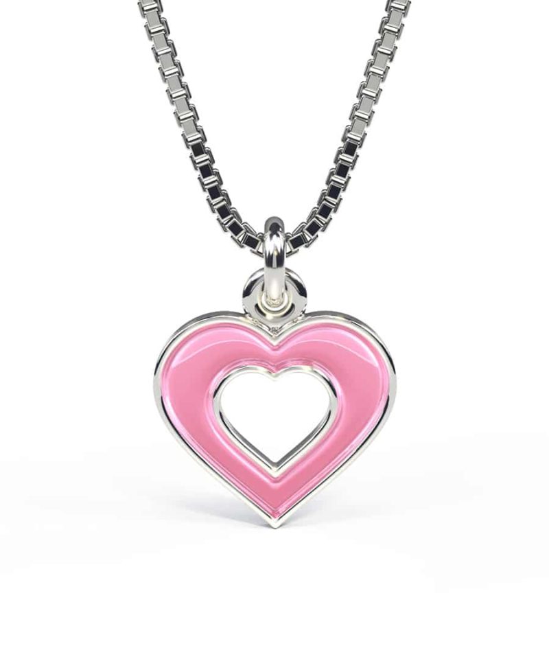 Pia & Per - Halskjede i sølv - Åpent rosa hjerte