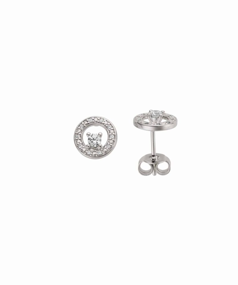Ørepynt sirkel i hvitt gull med zirconia