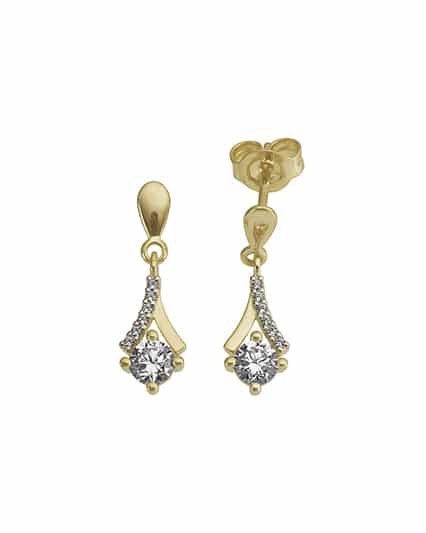 Ørepynt i gult gull med zirconia