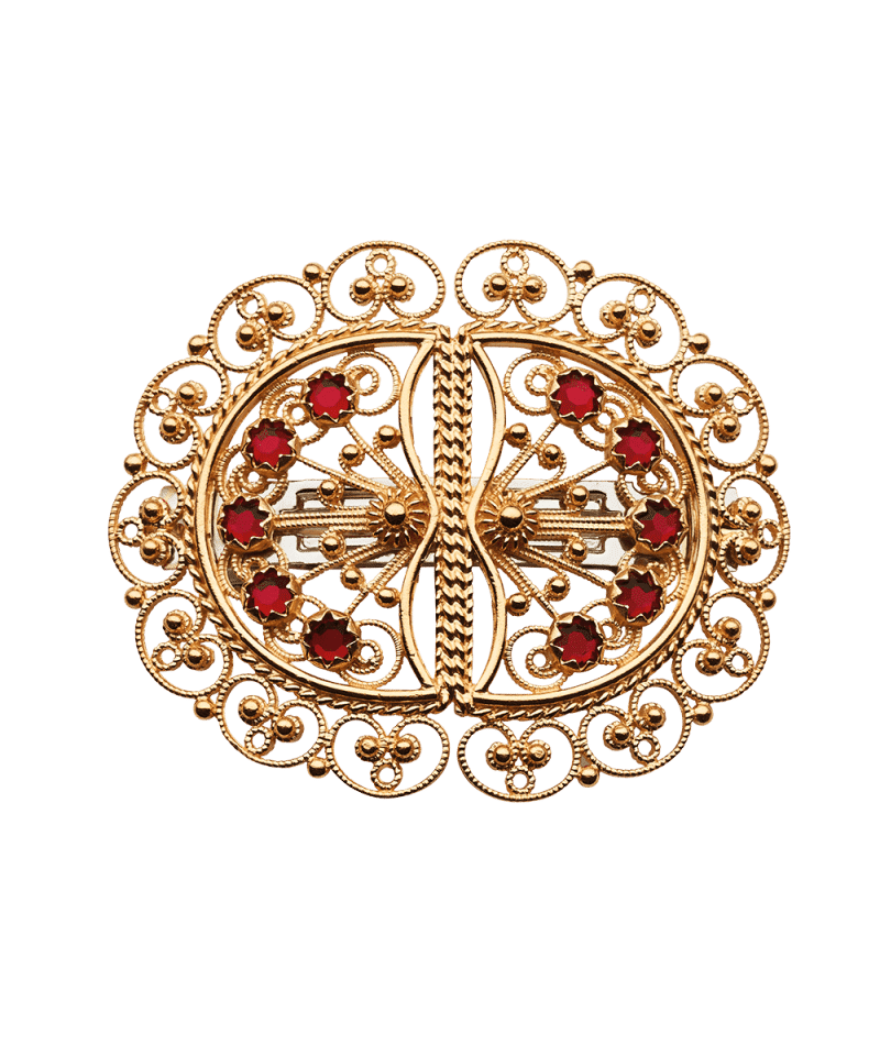 800660 - Hårspenne Forgylt med Rød Stein