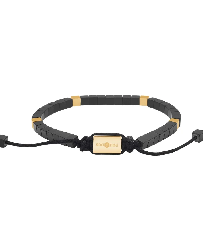 Armbånd i matt/sort hematitt og fg stål