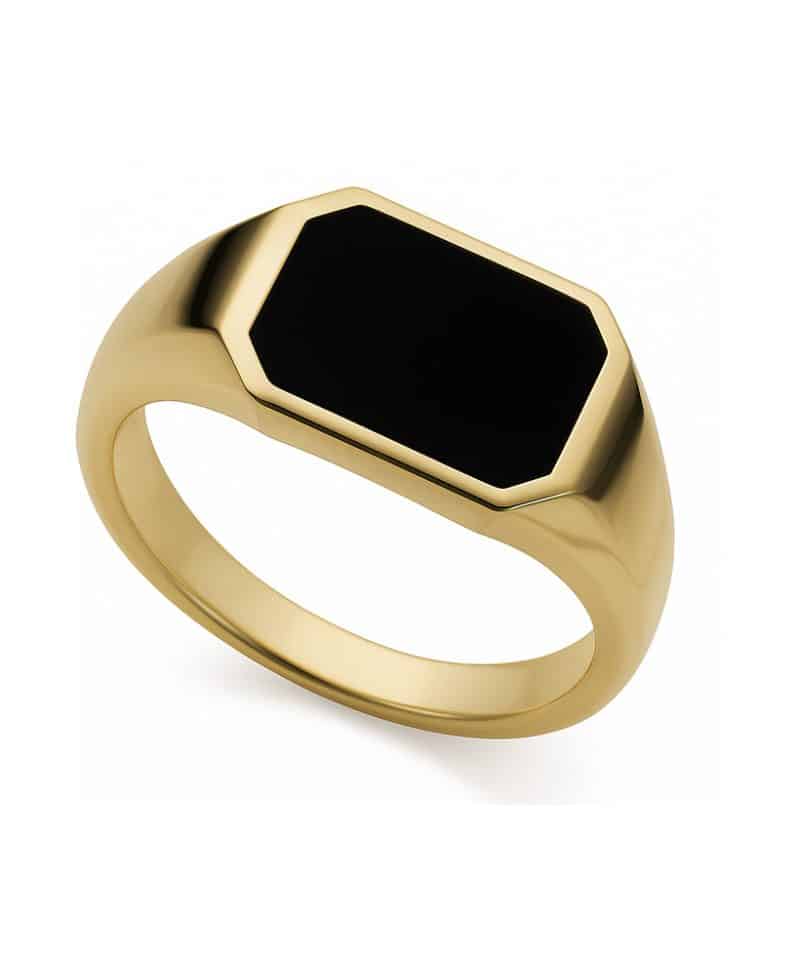 Ring i gult gull Herre, Onyx