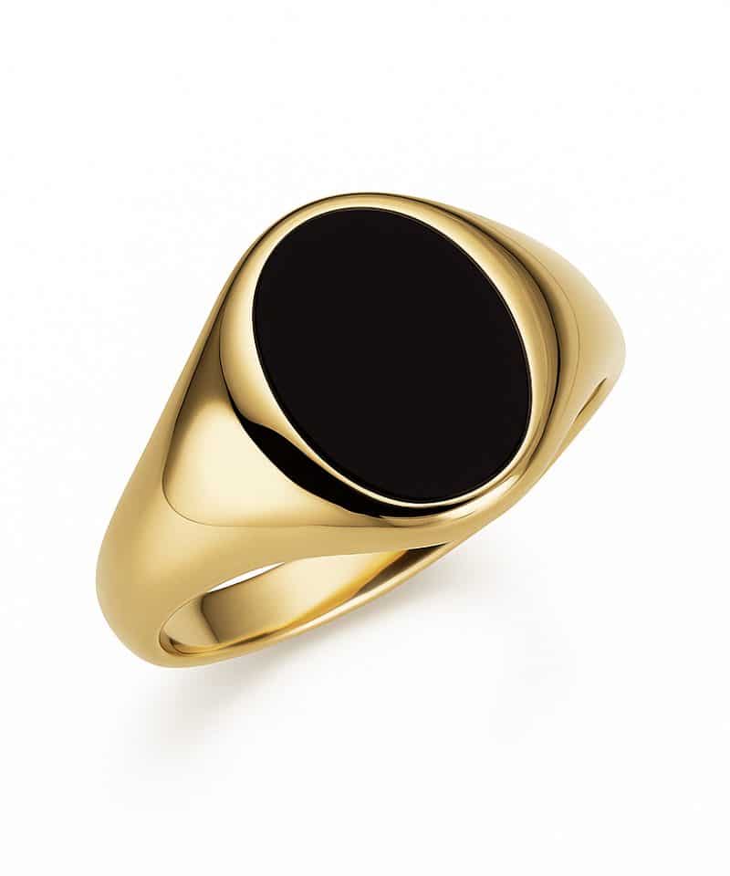 Ring i gult gull Herre, Onyx