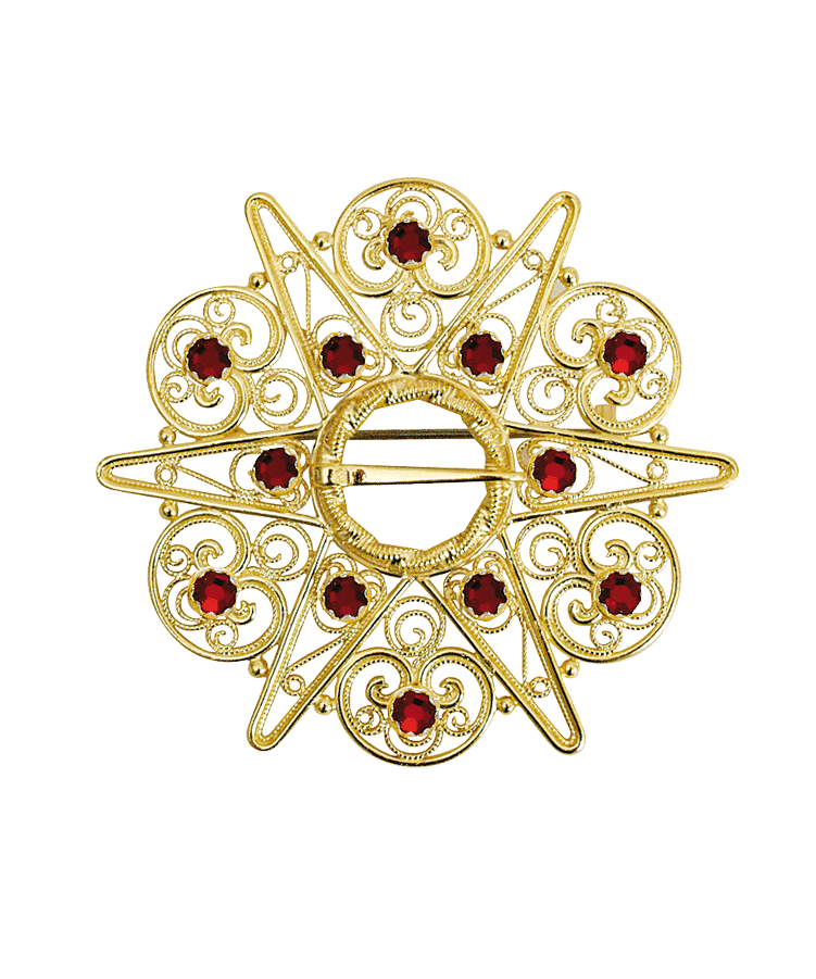 878607 - Sølje Forgylt med Rød Stein