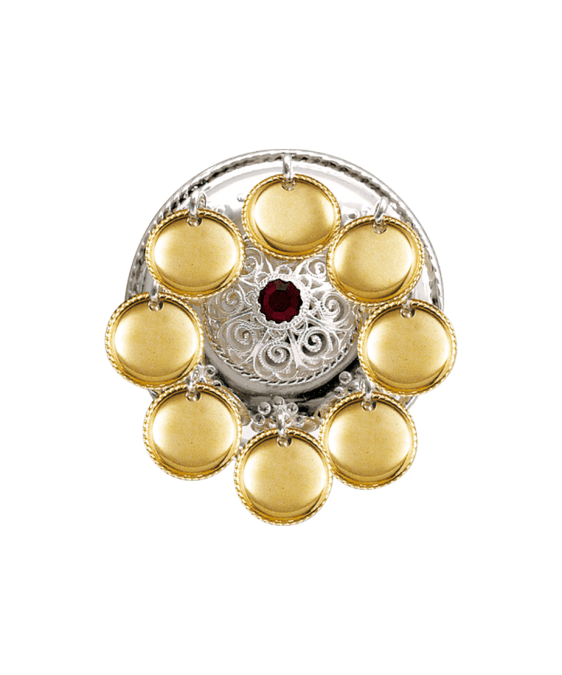 894507 - Sølje Hvit Forgylt med Rød Stein