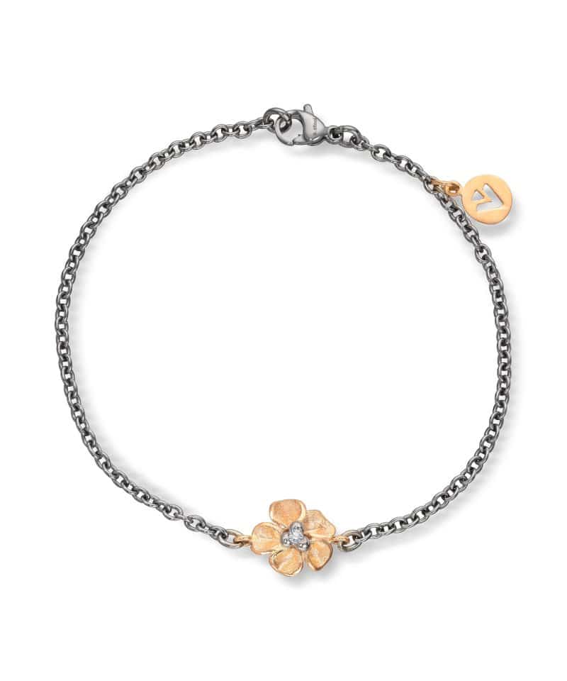 Flôra Armbånd i stål og gult gull med diamant, Liten