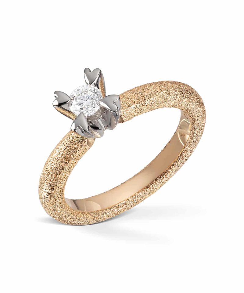 Love Heart - Enstensring i gull med hvitt gull og diamant