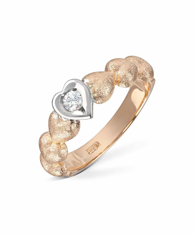 Golden Heart Ring i gult gull med hvitt gull og diamant