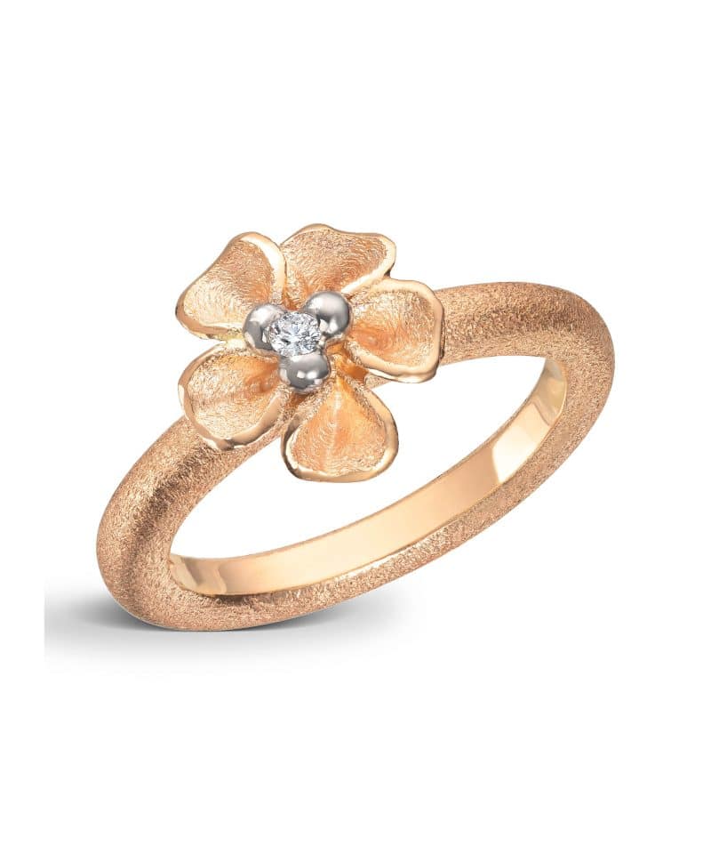 Flôra Gult gull ring med diamant, Liten