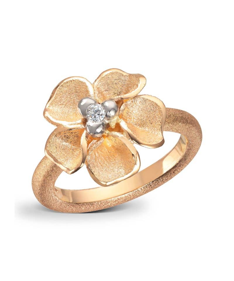 Flôra Gult gull ring med diamant, Medium