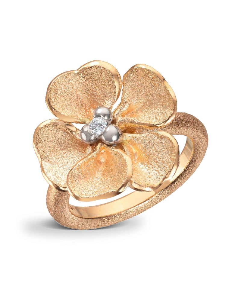 Flôra Gult gull ring med diamant, Stor