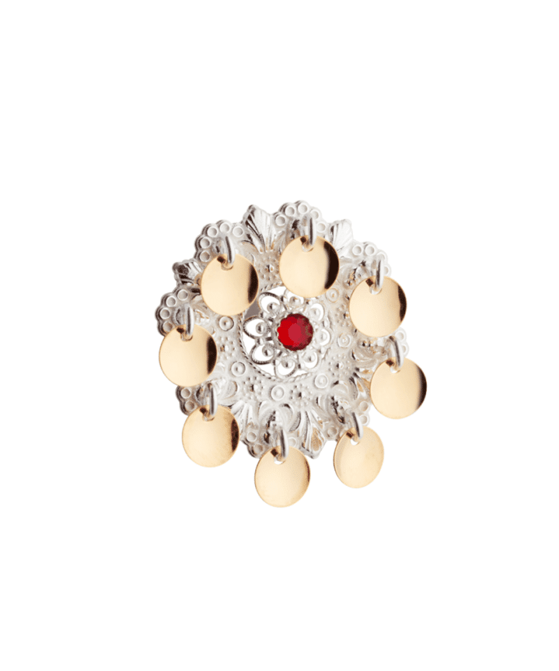 Sølje, ansikt med stein, kvit/forgylt