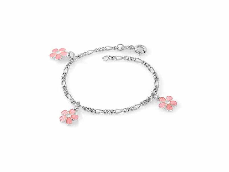 Charms-armbånd i sølv - Rosa blomster