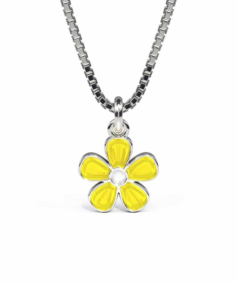 Halskjede i sølv - Gul blomst