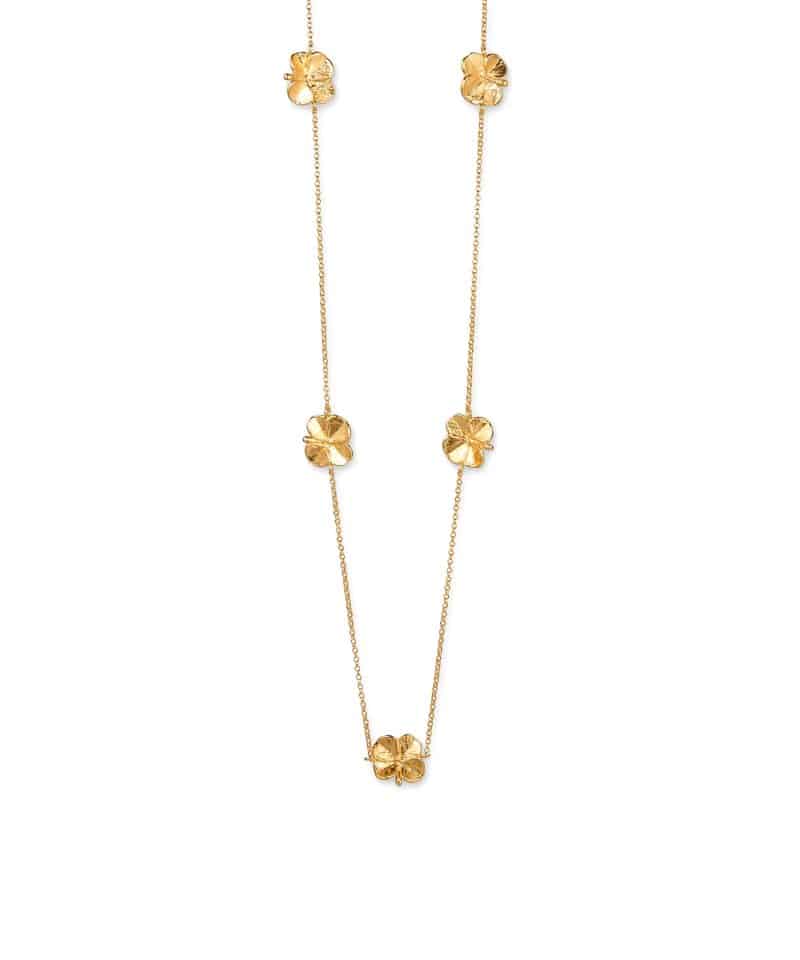 Firkløver halskjede med fem forgylte kløvere