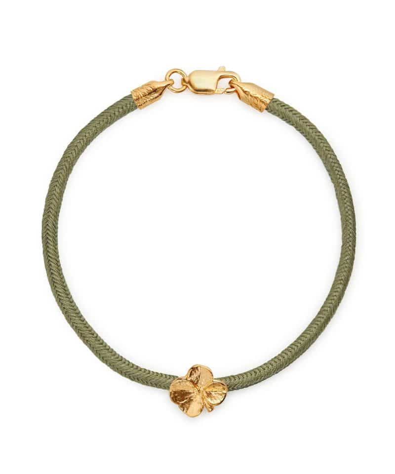 Firkløver silkearmbånd forgylt, oliven