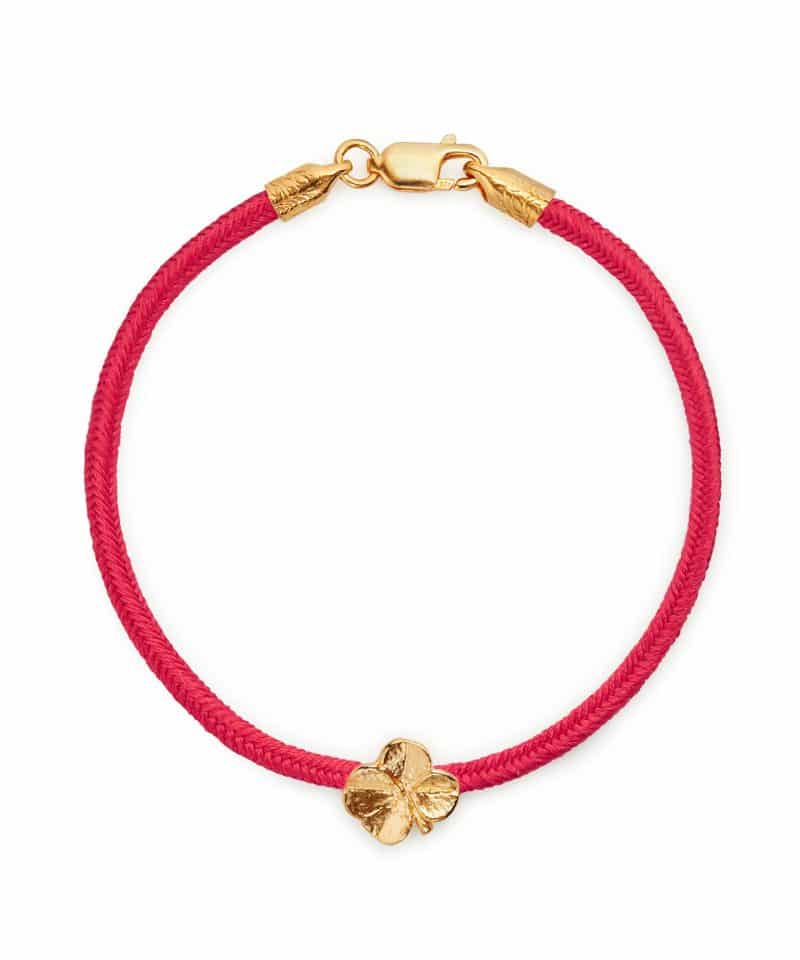 Firkløver silkearmbånd forgylt, koral rød
