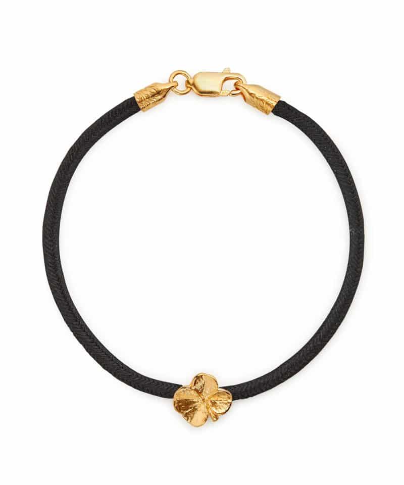 Firkløver silkearmbånd forgylt, sort