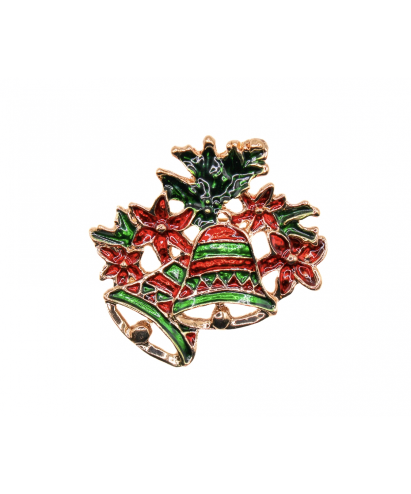 Brosje - Julebjelle grønn og rød emalje