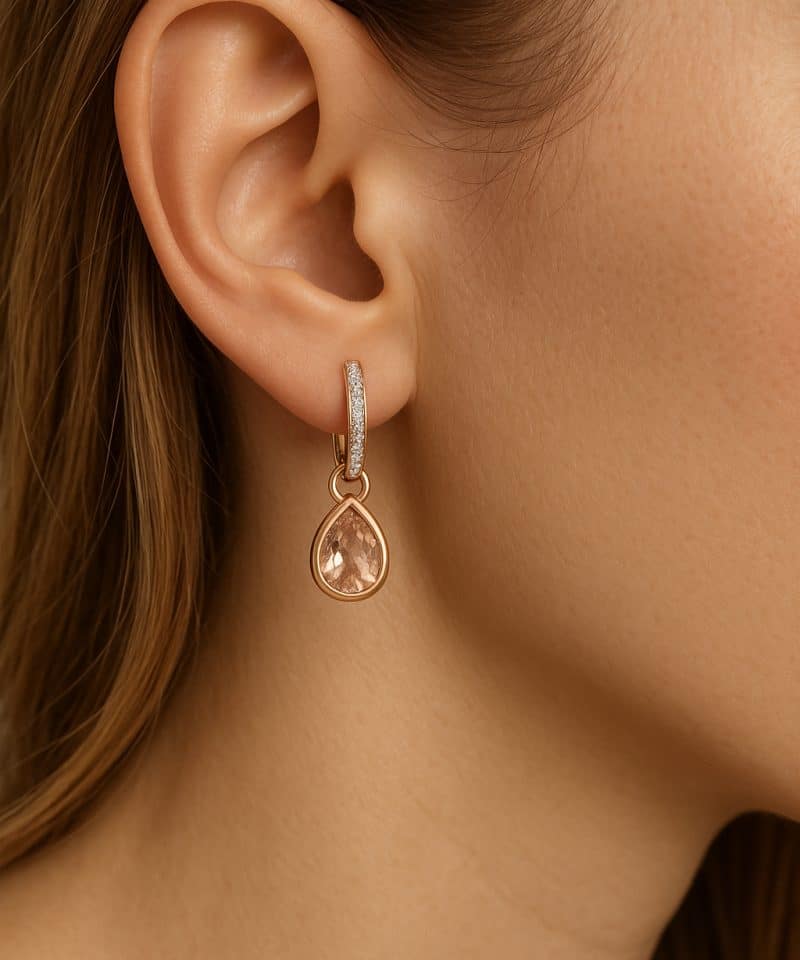 Alternative view of Øreringer i rosègull med morganitt og diamanter