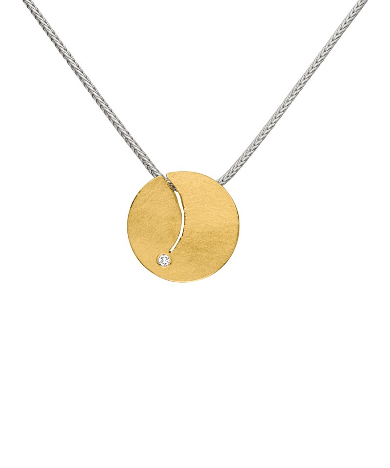 Anheng i sølv og gull med diamant