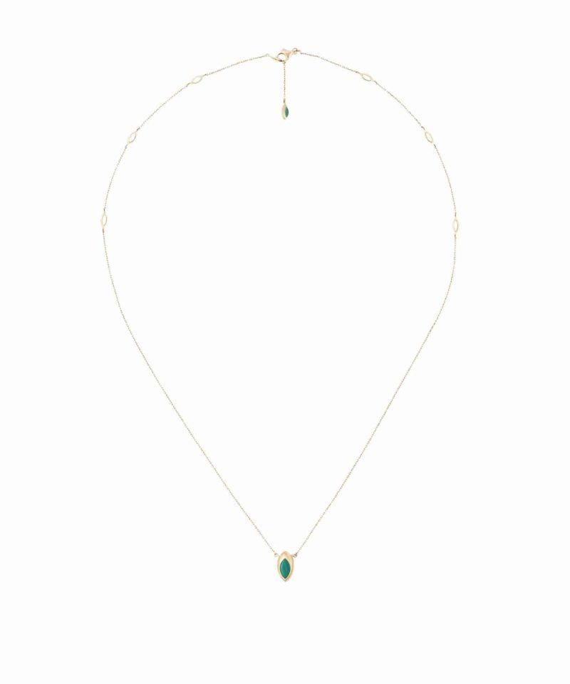 Swinging Pendant Necklace 18K -  Perlemor og Malakit